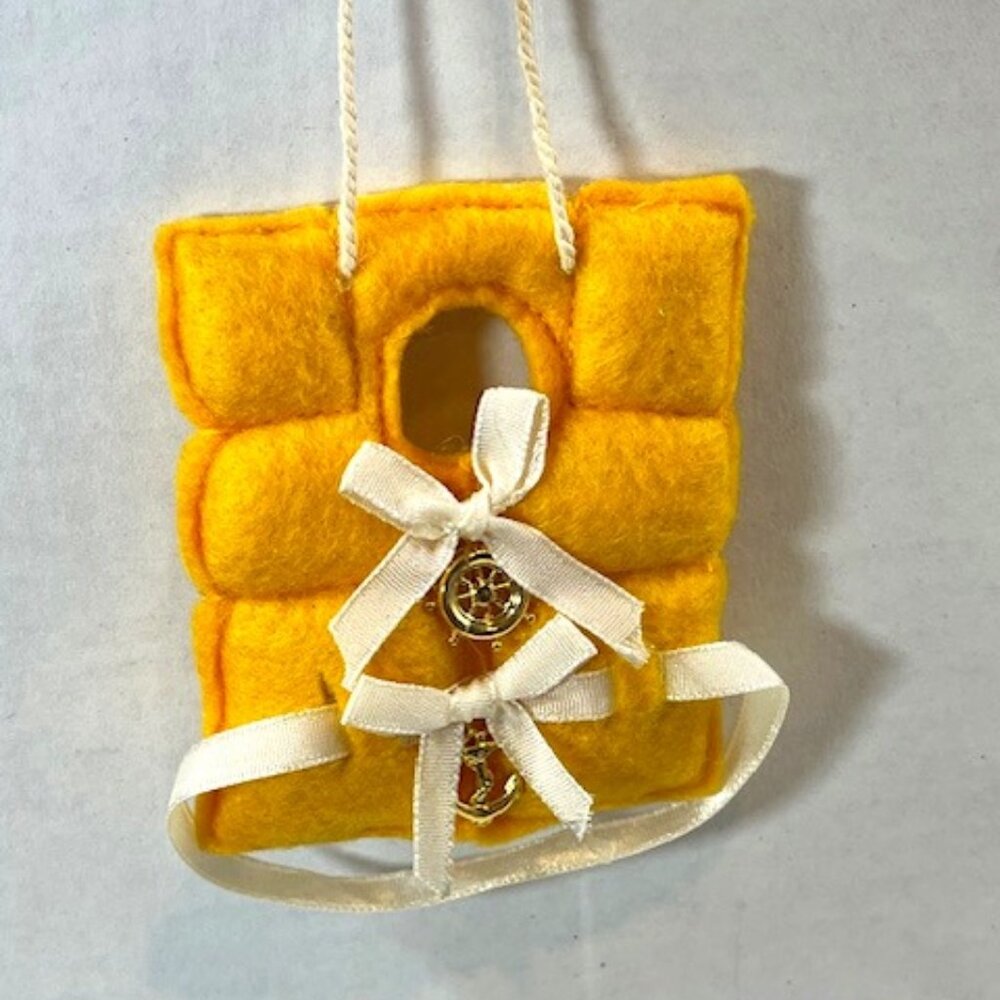Nautical Boat Yellow Life Jacket Anchor Wheel Hanging Tree Ornament 2.75"x3.25"